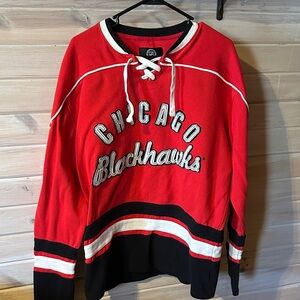 NHL Chicago Blackhawks Red and Black Crewneck Sweater